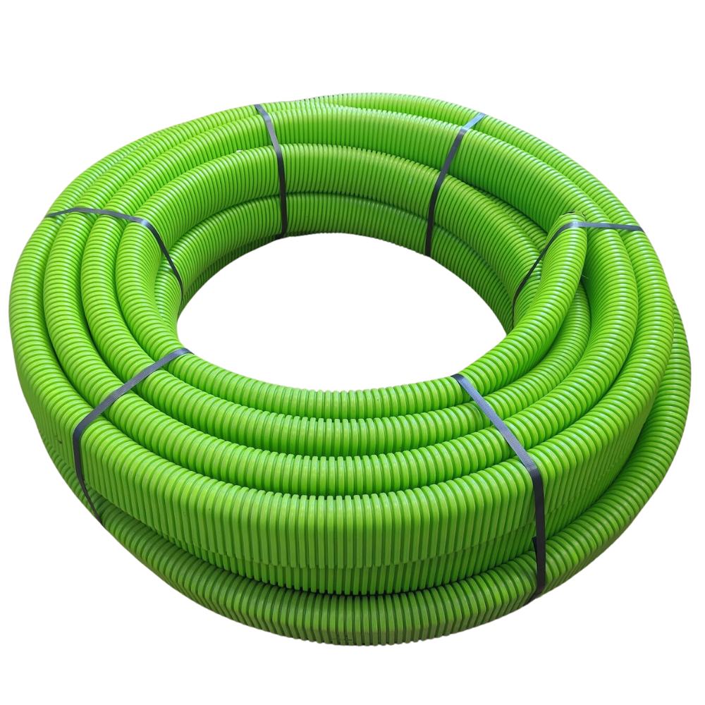 Gaine semi-rigide verte utilisée pour les installations de VMC simple flux.